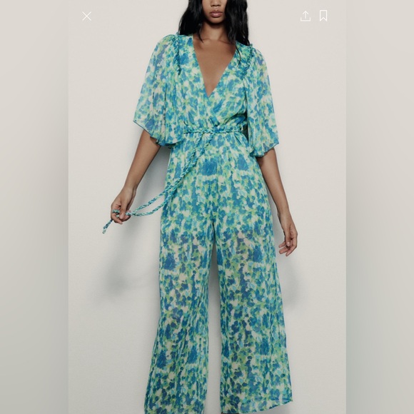 NWT ZARA FLUID PRINTED LONG JUMPSUIT Size L - Picture 2 of 9